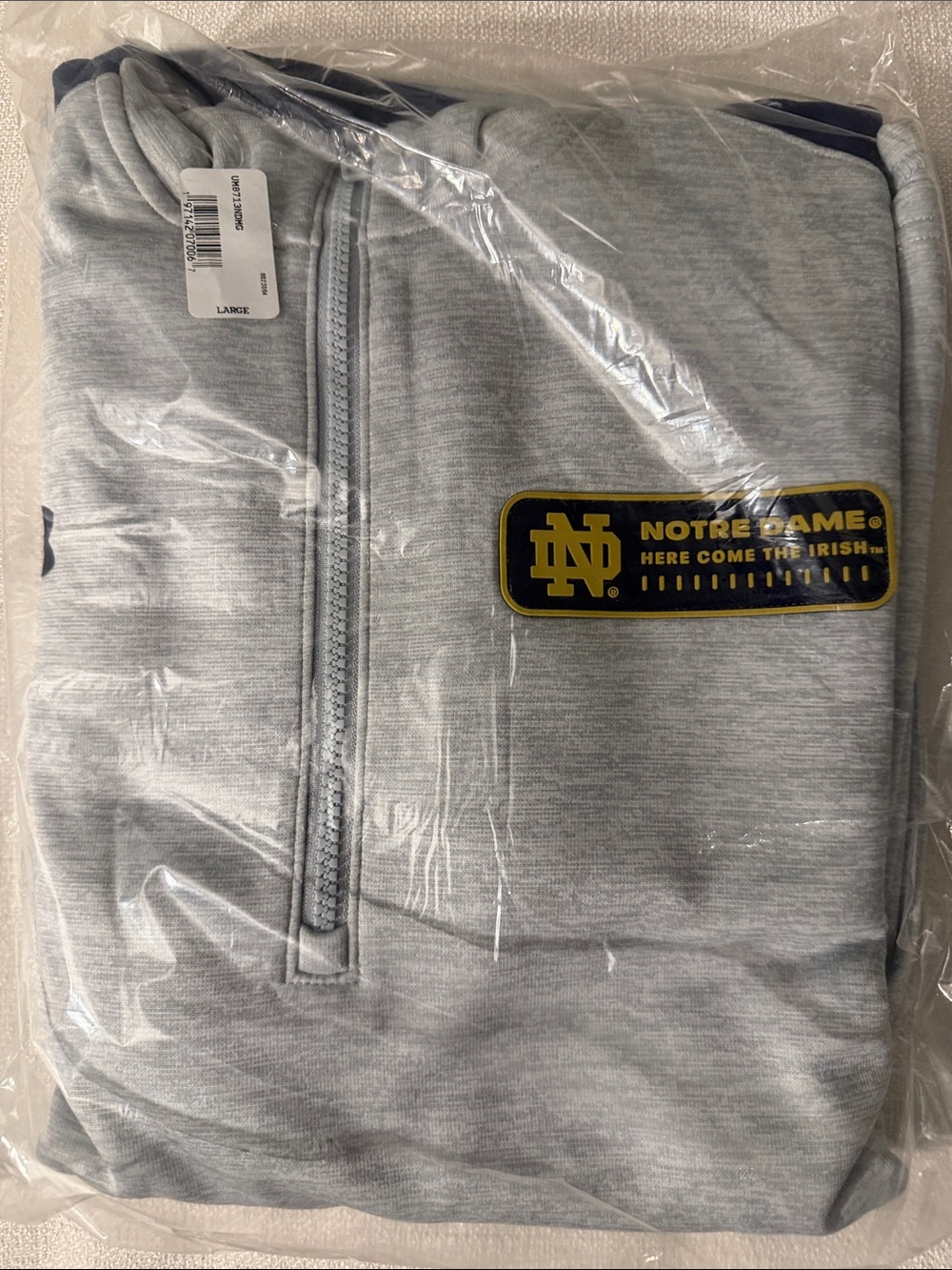 Under Armour Light Gray Heather Quarter-Zip with Navy and Gold Notre Dame Patch